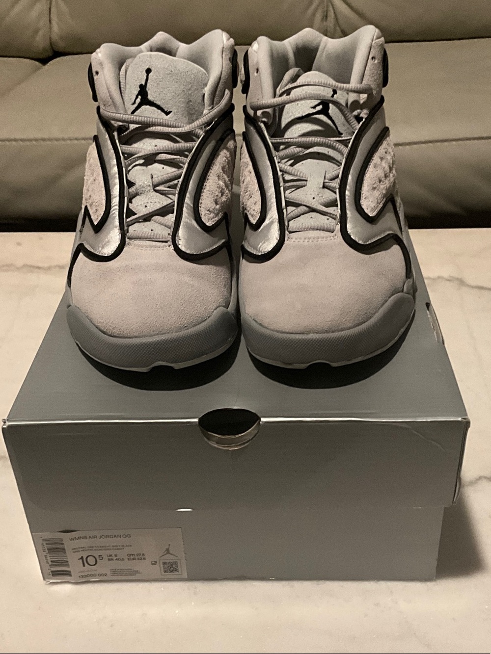 Women’s Air Jordan OG Sneakers in Light Gray with Black Trim